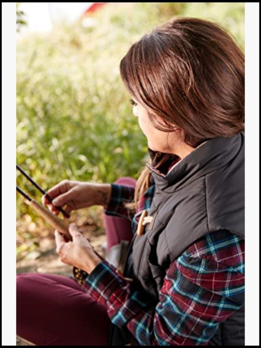 Women's Quilted Vest with Suede Front Opening and Snaps - Picture 6 of 7